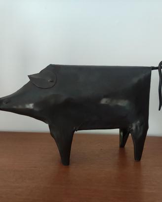 Scultura Maialino in metallo vintage - Arte Folk