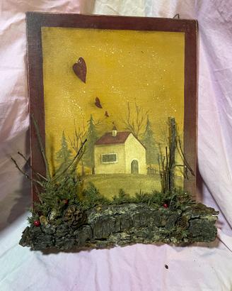 Quadretto natalizio, in legno, dipinto a mano.