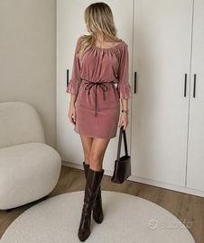Vestito rosa cipria effetto velluto