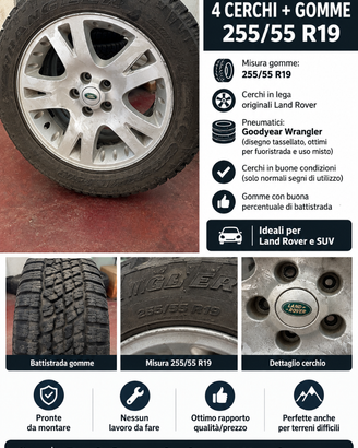 4 CERCHI IN LEGA LAND ROVER + 4 GOMME 255/55