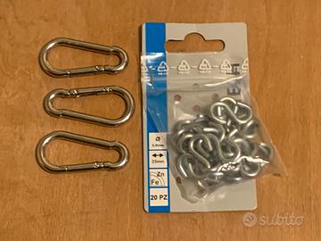 3 moschettoni e ganci in ferro zincati