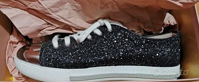 Black Glitter Metal Cap Toe Logo Sneakers n. 38