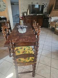Tavolo 1.97 legno piu 6 sedie lavorate 