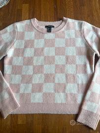 maglione donna a quadretti rosa e bianco