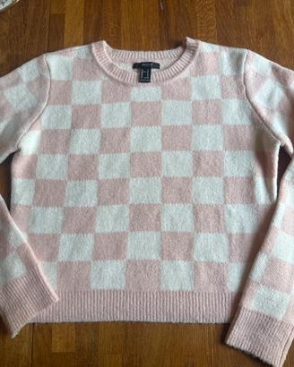 maglione donna a quadretti rosa e bianco