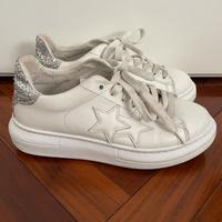 2Stars sneakers in pelle bianca e glitter  37