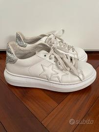 2Stars sneakers in pelle bianca e glitter  37