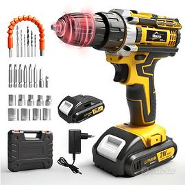 Trapano avvitatore con luce LED e kit completo