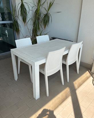 Tavolo 4 sedie in Rattan bianco