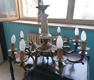 Lampadario ottone e ceramica di Bassano