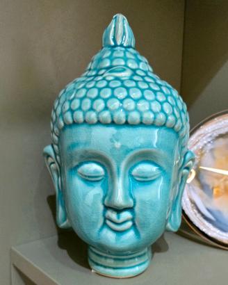 Testa di Buddha in Ceramica lucida (Altezza 20 cm)