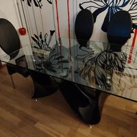 TONIN TAVOLO WAVE NERO CON sedie pelle 