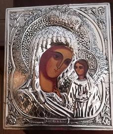 ICONA SACRA RIZA ARGENTO 925 SU CORNICE NOCE