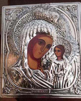 ICONA SACRA RIZA ARGENTO 925 SU CORNICE NOCE