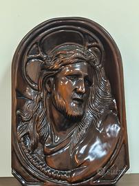 Bassorilievo Ecce Homo in legno scolpito da parete