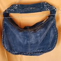 borsa jeans donna blu scuro e strass a spalla 