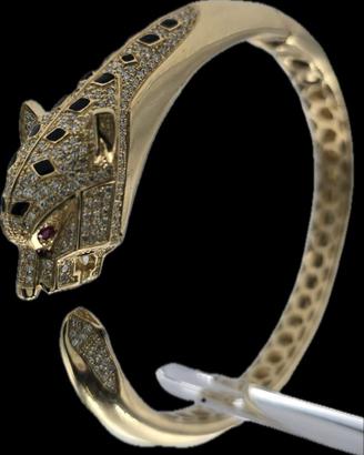 BRACCIALE PANTERA ORO DIAMANTI RUBINI