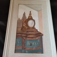 Quadro olio su tela orologio parigina su comò