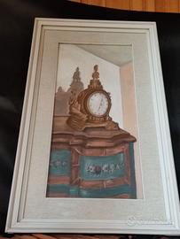 Quadro olio su tela orologio parigina su comò