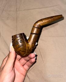 Pipa vintage in legno intagliato a mano con volto
