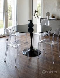 Tavolo rotondo 120 cm e 4 sedie trasparenti scab