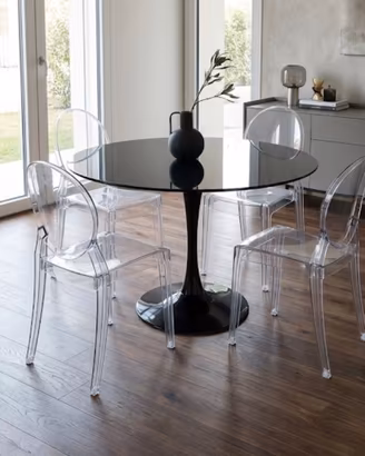 Tavolo rotondo 120 cm e 4 sedie trasparenti scab