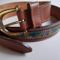 Cintura vintage in cuoio con rifiniture in tessuto