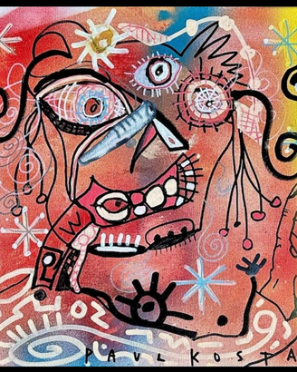 Paul Kostabi opera unica da collezione 40x40 cm