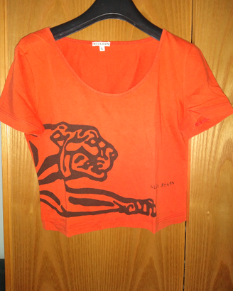 Maglietta Krizia jeans arancione e nera