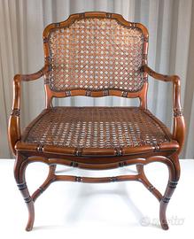 Poltrona francese faux bamboo e paglia di Vienna