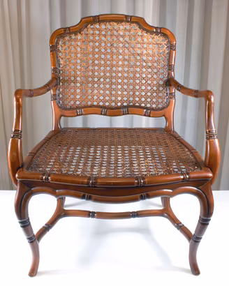 Poltrona francese faux bamboo e paglia di Vienna