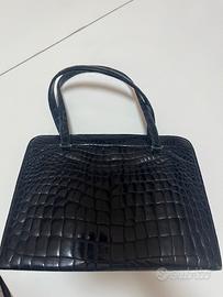 Borsa a mano vintage nera lucida artigianale