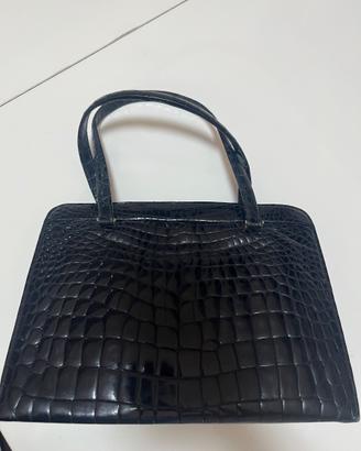 Borsa a mano vintage nera lucida artigianale