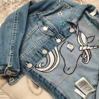 Giubbino giacca jeans denim unicorno