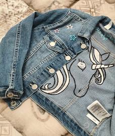 Giubbino giacca jeans denim unicorno