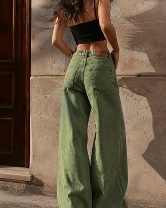 Jeans Donna Justwest Baggy Wide Leg Verde M