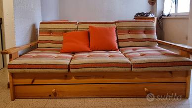 Divano letto 3 posti in pino massello con secondo