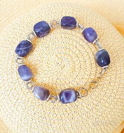 💎Bracciale con pietre ametista ,anelli dorati
