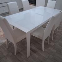 tavolo in legno con vetro più 6 sedie in pelle 