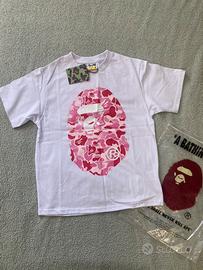 Maglietta bianca e rosa bape M