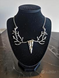 collana teschio cervo con corna color argento 