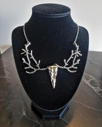 collana teschio cervo con corna color argento 
