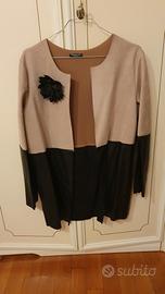 Giacca in camoscio beige ed ecopelle nero