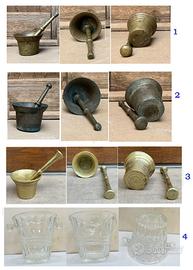 Mortaio pestello rame bronzo ottone vetro farmacia