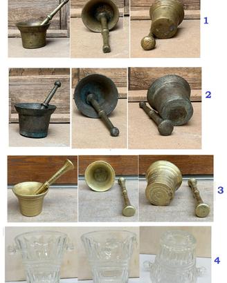 Mortaio pestello rame bronzo ottone vetro farmacia