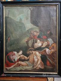 antico dipinto olio su tela deposizione di Cristo 