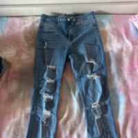 jeans skinny  blu con strappi