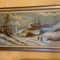 QUADRO A OLIO SU TELA PAESAGGIO INVERNALE