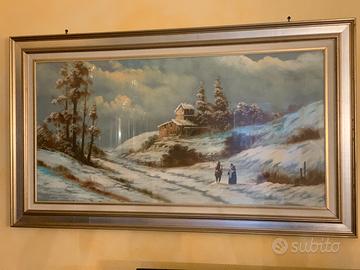 QUADRO A OLIO SU TELA PAESAGGIO INVERNALE