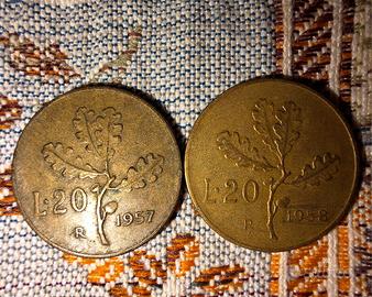 2 monete 20 lire 1957-1958